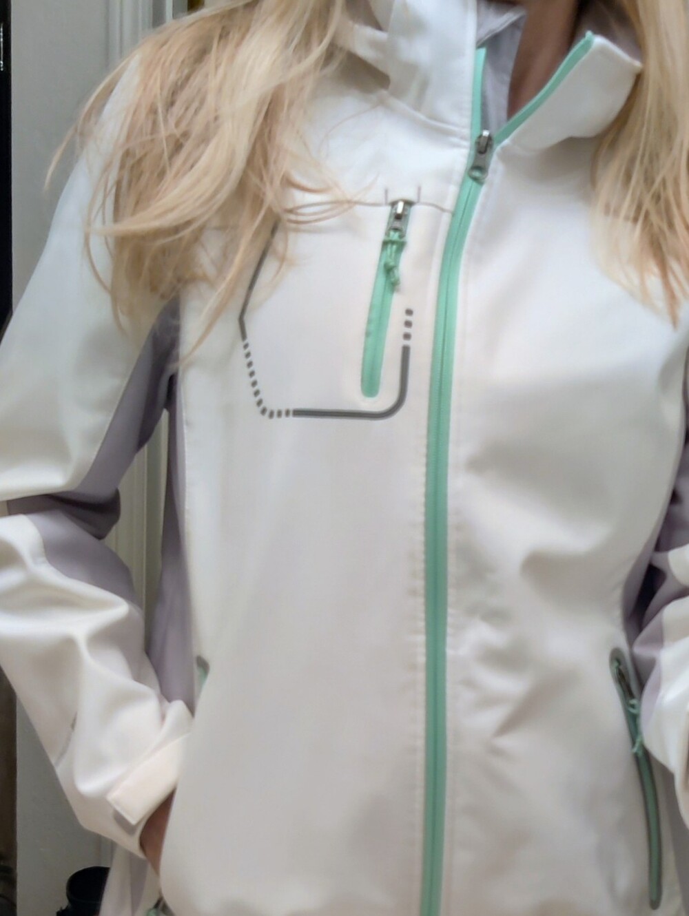 White Lightweight Jacket with Mint Trim